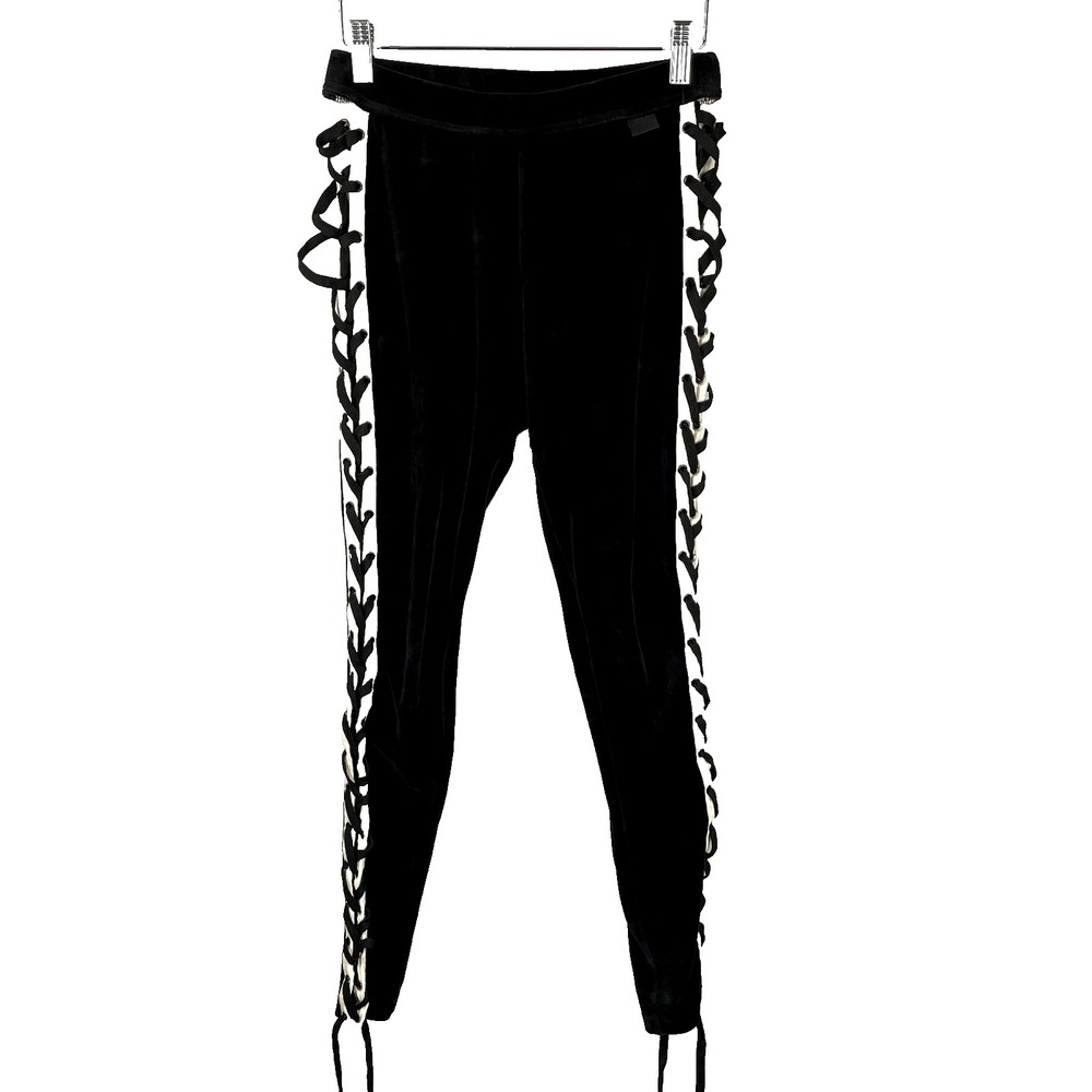 Puma Fenty by Rihanna Lace Up Velour Sweat Track Pants Womens Sz 0 Black Velvet